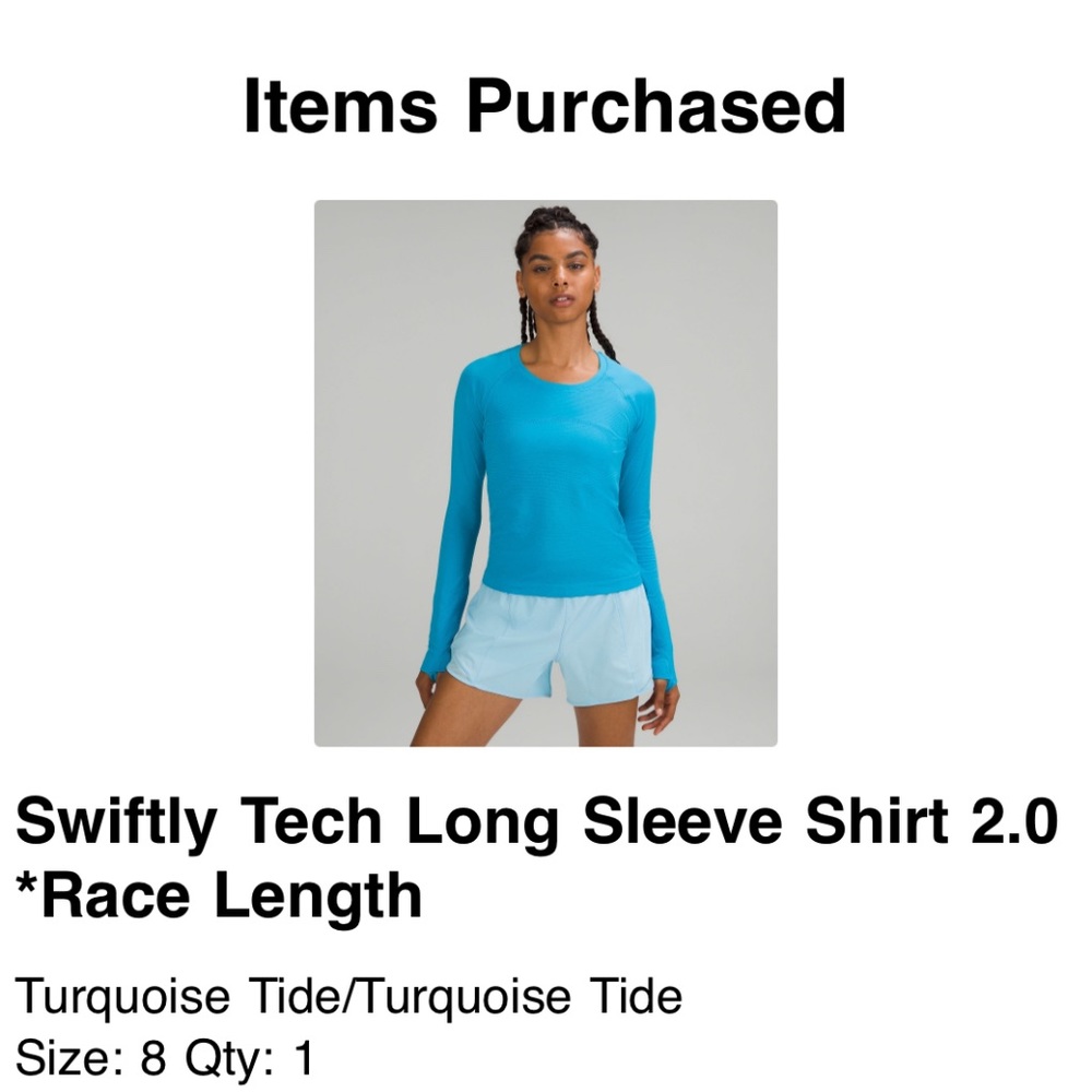 lululemon Swiftly Tech Long-Sleeve Shirt 2.0 *Race Length - Sz. 8 LOT